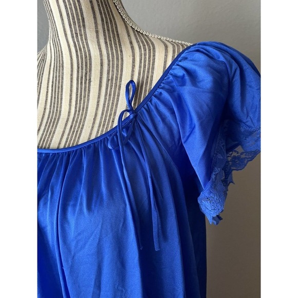 VINTAGE ~Henson Kickernick~ Blue Antron III Nylon Lace Nightgown Size Large S - Picture 5 of 8